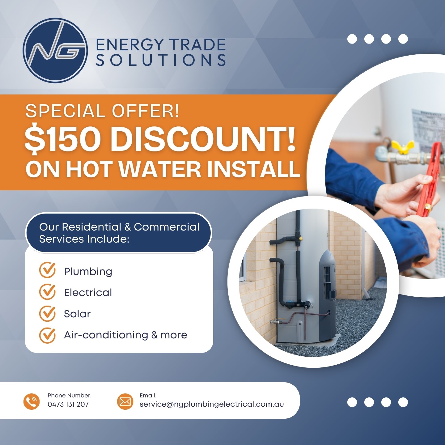 $150 Discount on Hot Water System Installation Energy Trade Solutions