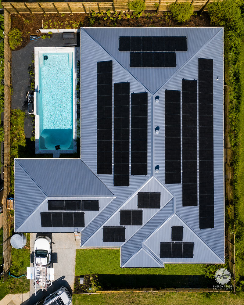 Aerial view of solar panel installation